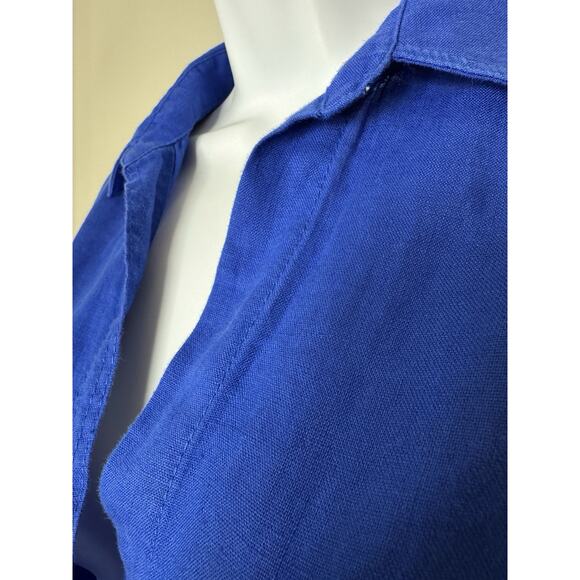 ZARA 100% Linen Oversized Button Down Shirt Women’s XS Royal Cobalt Blue Beachy - Picture 3 of 15